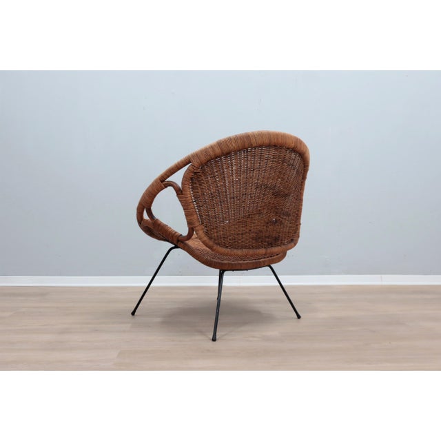 Mid-Century Modern Italian Rattan and Wicker Scoop Chair, 1950s For Sale - Image 10 of 14