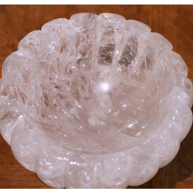 Neoclassical Hand Carved Brazilian Rock Crystal Bowl Vide-Poche With Scalloped Decor For Sale - Image 3 of 6