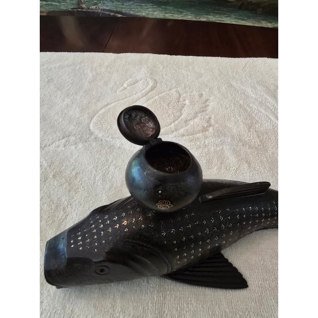 Early 19th Century Antique 24k Gold Inlaid Asian Fish Inkwell For Sale - Image 5 of 15