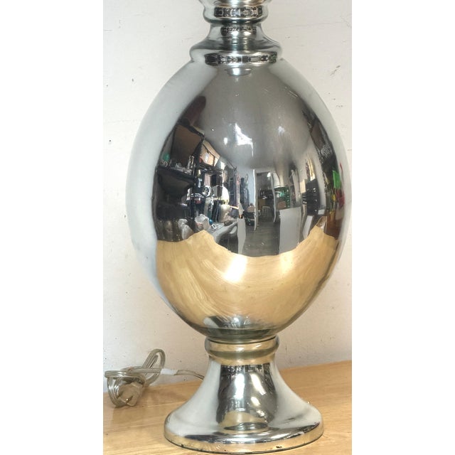 Late 20th Century 1970s Large Mid-Century Silvered Mercury Glass Baluster Table Lamp For Sale - Image 5 of 12