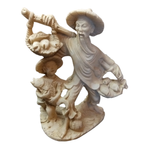Exquisite 1950 Alabaster Fisherman & Grandson Sculpture Made in Mexico