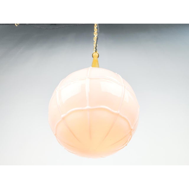 1940s Art Deco Soft Pink Opaline Glass and Brass Pendant Light, 1940s For Sale - Image 5 of 7