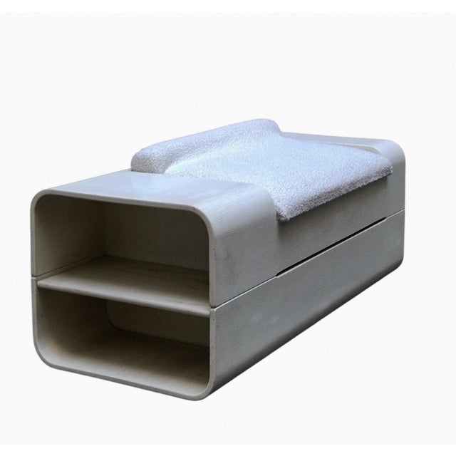 Wooden bench designed by Carlo De Carli for the Italian company Fiarm. The bench is made of white-stained wood with a...