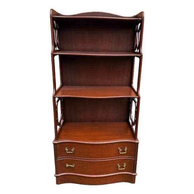 Vintage Chippendale Carved Mahogany Fretwork Open Bookcase / Bookshelf For Sale