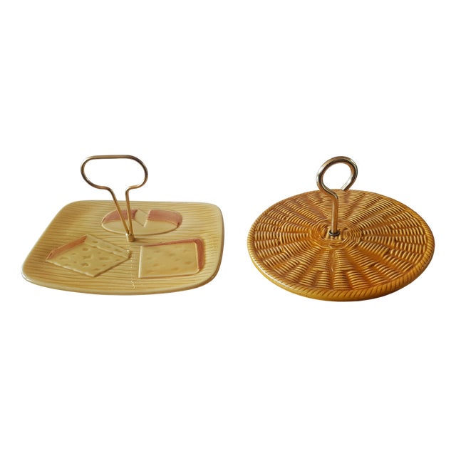 French Majolica Cheese Serving Trays from Vallauris, Set of 2 For Sale