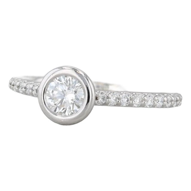 0.70ctw Round Bezel Set Diamond Engagement Ring 14k White Gold Size 4.5 For Sale