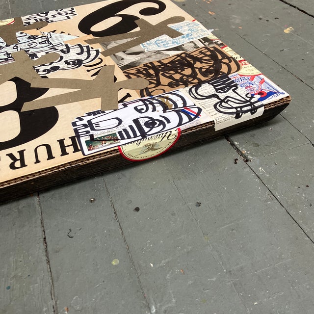 Original 19 x 29.5 collage done with vintage papers & abstract marker drawings by the artist Paper wrapped around vintage...