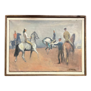 Stephen Csoka (American 1897 - 1989) Mid-Century Oil Painting on Canvas of Equestrian Figures on Riding Horse Back Circa 1950