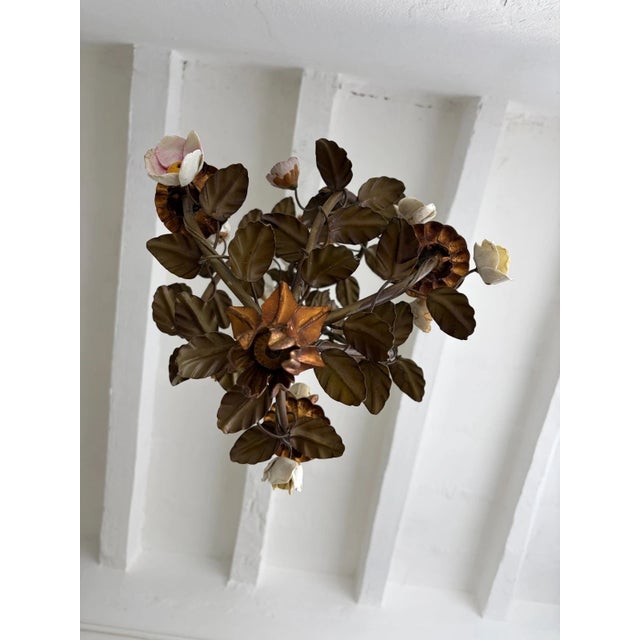 Italian Petit Tole With Porcelain Flowers Polychrome Chandelier, C. 1870 For Sale - Image 11 of 13