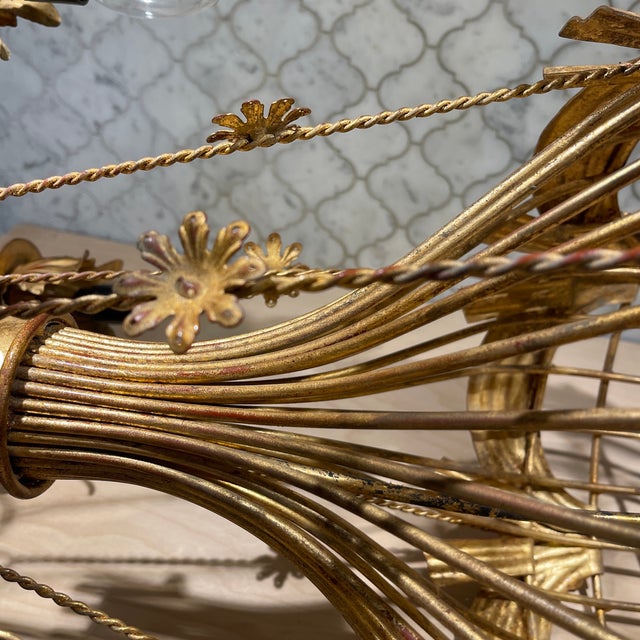 Rare Italian Gilt Iron Hot Air Balloon Chandelier – Sculptural Mid-Century Statement Lighting For Sale In Nantucket - Image 6 of 12