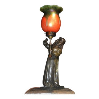 Antique French Art Nouveau Figural Bronze Table Lamp by A.J. Scottie, 1900s For Sale