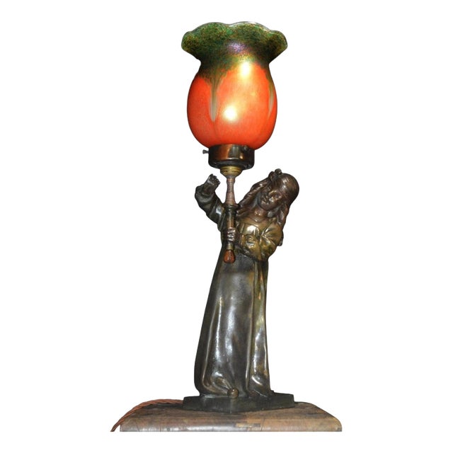Antique French Art Nouveau Figural Bronze Table Lamp by A.J. Scottie, 1900s For Sale