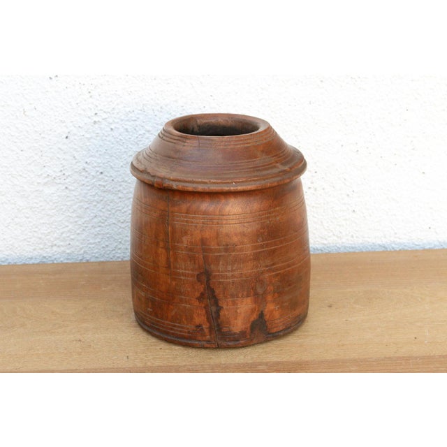 Early 20th Century Antique Ribbed Wood Indus Grain Vessel For Sale - Image 5 of 6