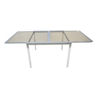 Flip Top 40" Square Crome Base Smoked Glass Top Dining Table 84" Extended Clean! For Sale