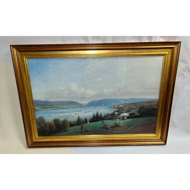 Newburg on Hudson, a nice old print? of the park in Newburgh New York on the Hudson River. A beautiful park with people...