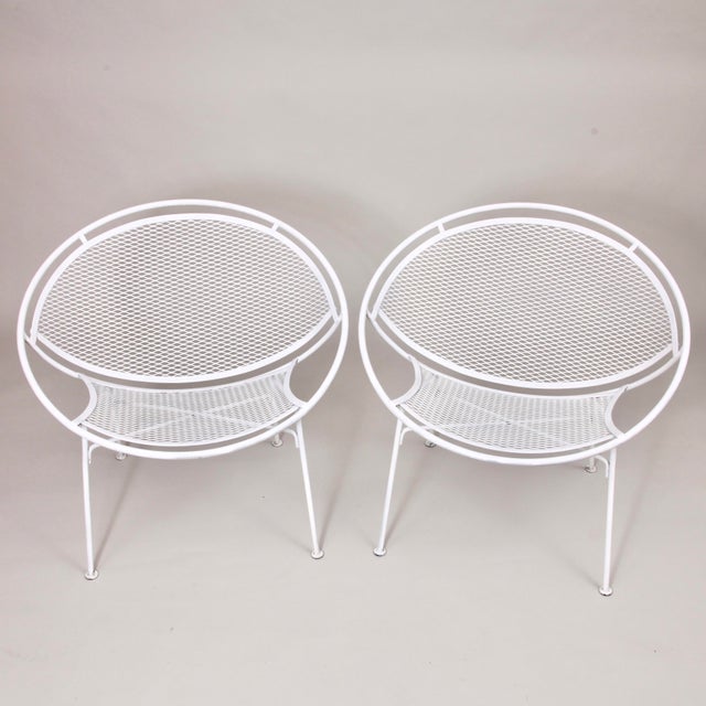 1950s Maurizio Tempestini's Radar Collection for Salterini - a Pair Radar-Hoop chairs, wrought Iron round frame and legs...