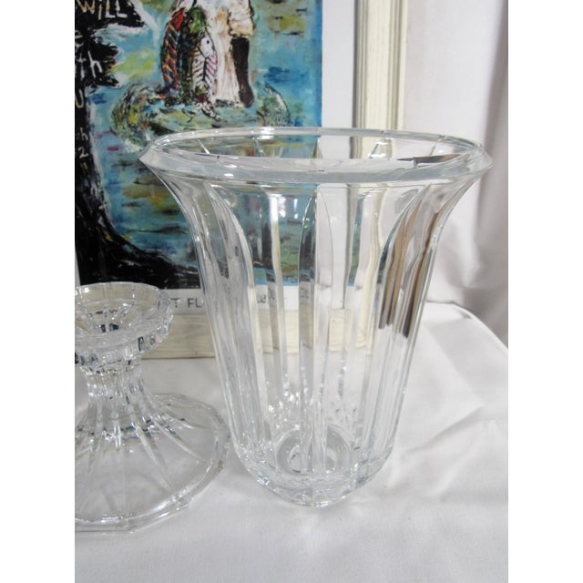 Vintage Heavy Crystal Glass Hurricane Candle Lamp For Sale - Image 12 of 18