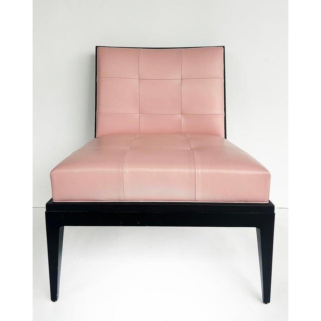 Mid-Century Modern Magni Home Plaza Slipper Lounge Chairs, Pink Lambskin Upholstery, Ebonized Wood Finish For Sale - Image 3 of 16