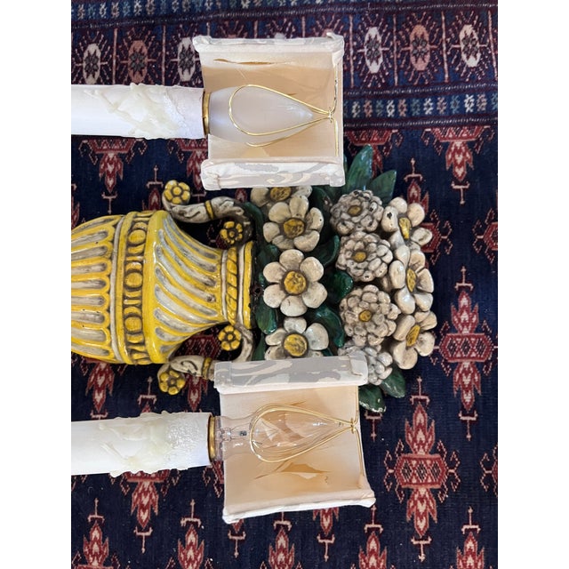 1920s Pair of Antique Edward F. Caldwell & Co. Hand-Painted Floral Bronze and Brass Wall Sconces For Sale - Image 12 of 12