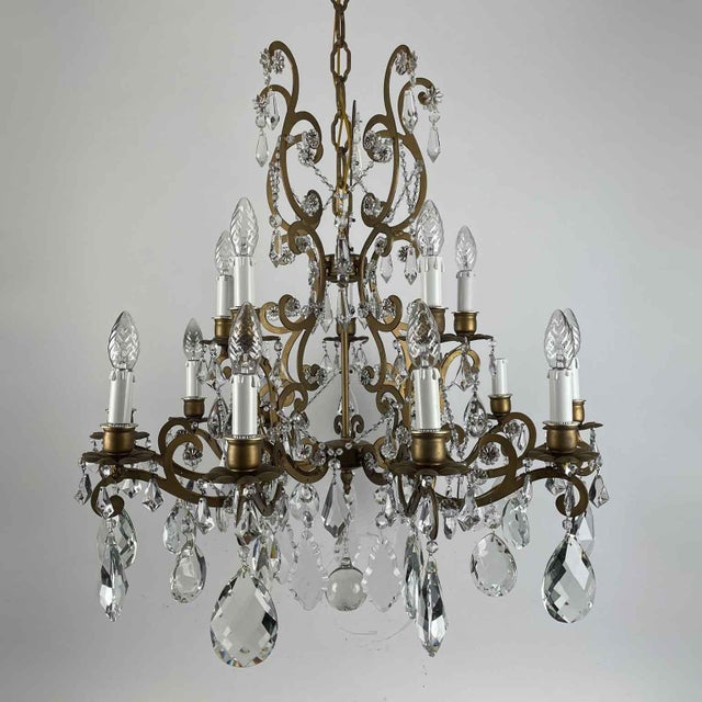 Chandelier in Gilded Iron and Crystals, 1950s For Sale - Image 11 of 11