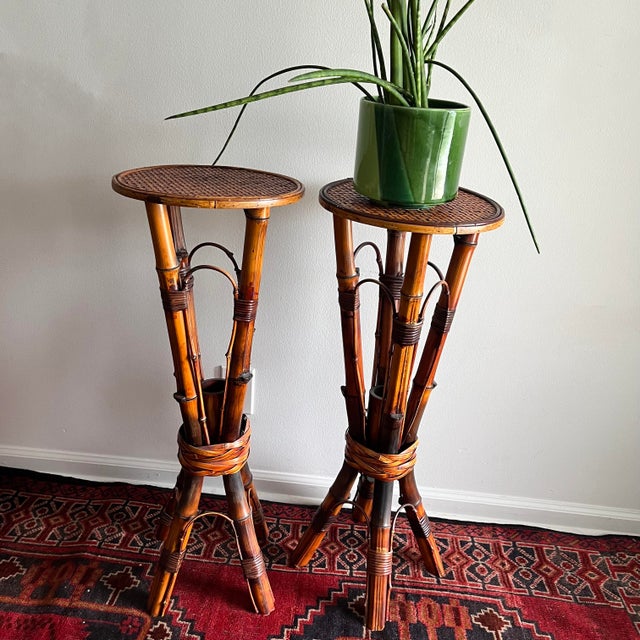 Vintage 1970s Bamboo & Rattan Plant Stand a Pair Chairish