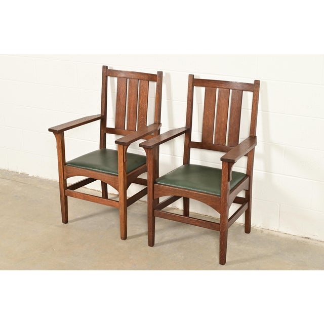 Gustav Stickley Harvey Ellis Antique Mission Oak Arts & Crafts Armchairs, Pair For Sale - Image 13 of 13