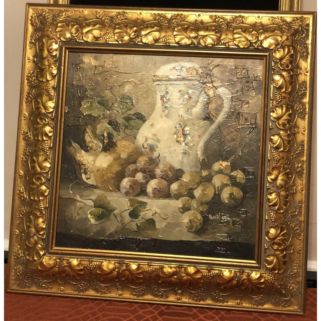 Vintage 1996 Pam Rogers Framed Oil Painting - Still Life With Pitcher and Fruit For Sale - Image 9 of 12