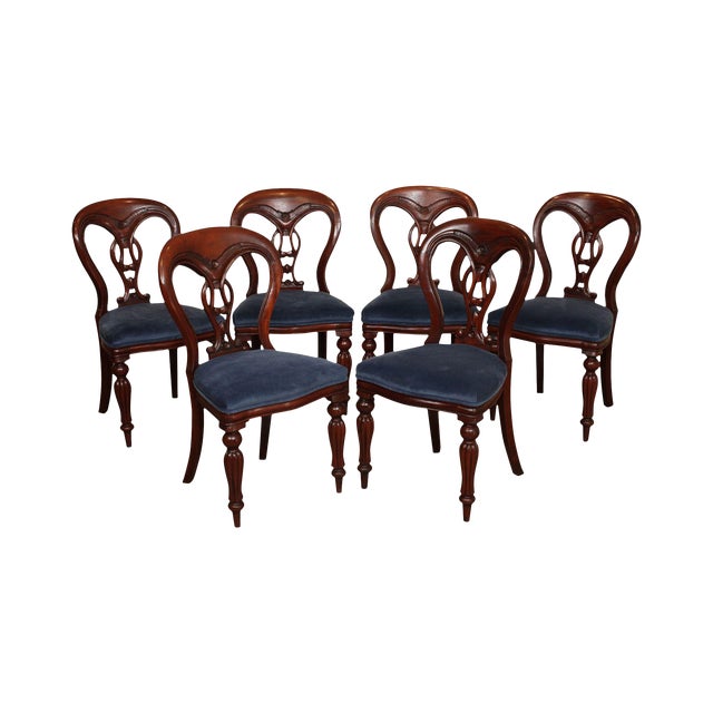 Antique English Mahogany Victorian Set 6 Balloon Back Dining Chairs Chairish