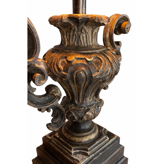Vintage 47” Monumental Ralph Lauren Style Urn Table Lamp – Carved Compo & Wood Base For Sale In San Diego - Image 6 of 13