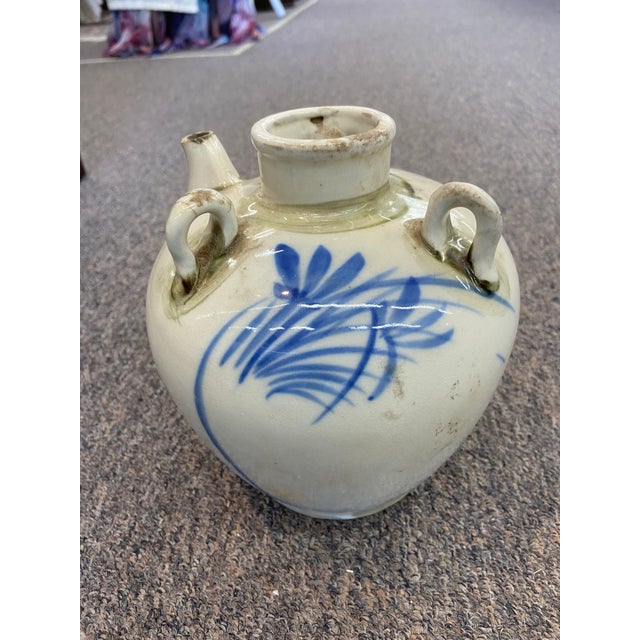 Antique Chinese Wine Jug Vessel With Blue Underglaze Chairish