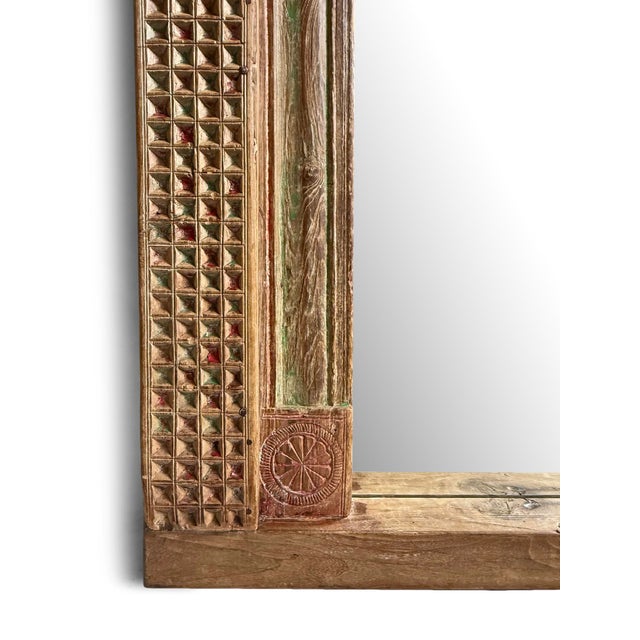 Vintage Original Indian Carved Wood Full Length Mirror For Sale - Image 4 of 6