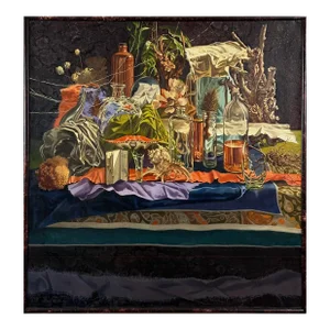 Paul Gorka (1931-2020) - Vintage Fantasy Realist Marine Still Life With Bottles and Fabric, Signed (C. 1980, Oil on Canvas)