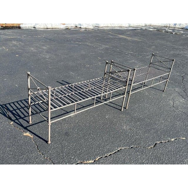 1980s Pair of Silver Colored Iron Benches or Settees For Sale - Image 5 of 17