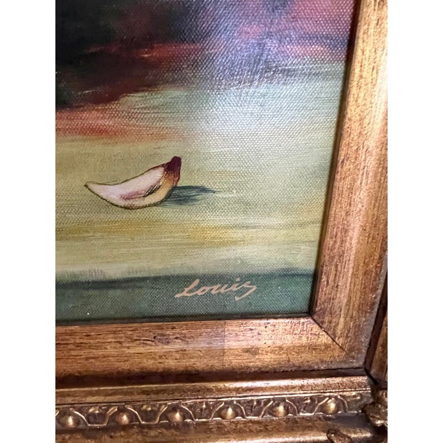 Wood Mid Century Floral Oil Painting in Gold Ornate Frame For Sale - Image 7 of 9