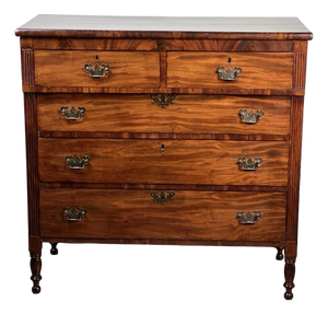 Antique George III Sheraton Flame Mahogany Chest of Drawers C. Early 19th Century
