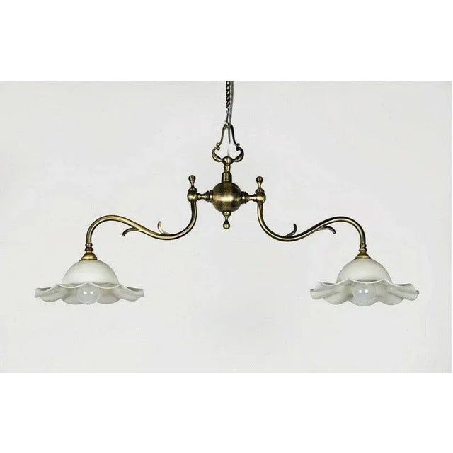 Art Nouveau 1940s Vintage Art Nouveau Ceiling Hanging Fixture in Brass & Milk Glass Shade For Sale - Image 3 of 3