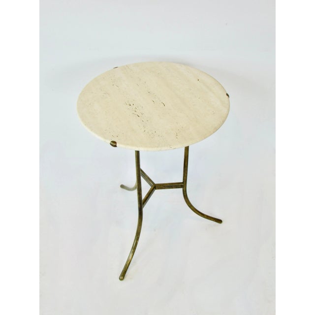 Cedric Hartman Travertine Top Ae Side Table on Brass Base For Sale In Detroit - Image 6 of 12