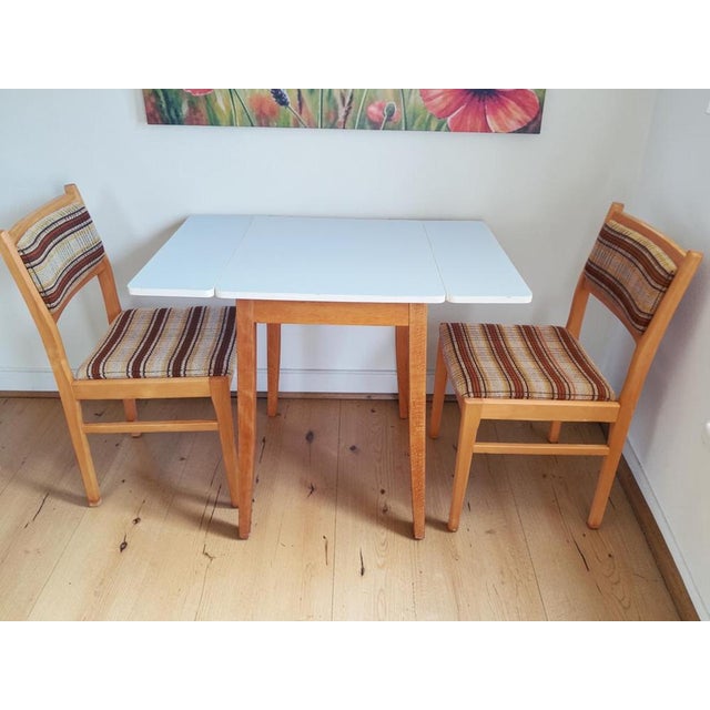 Mid-Century Modern Mid-Century Blue Formica Drop Leaf Table and Dining Chairs Set, 1960s, Set of 3 For Sale - Image 3 of 18