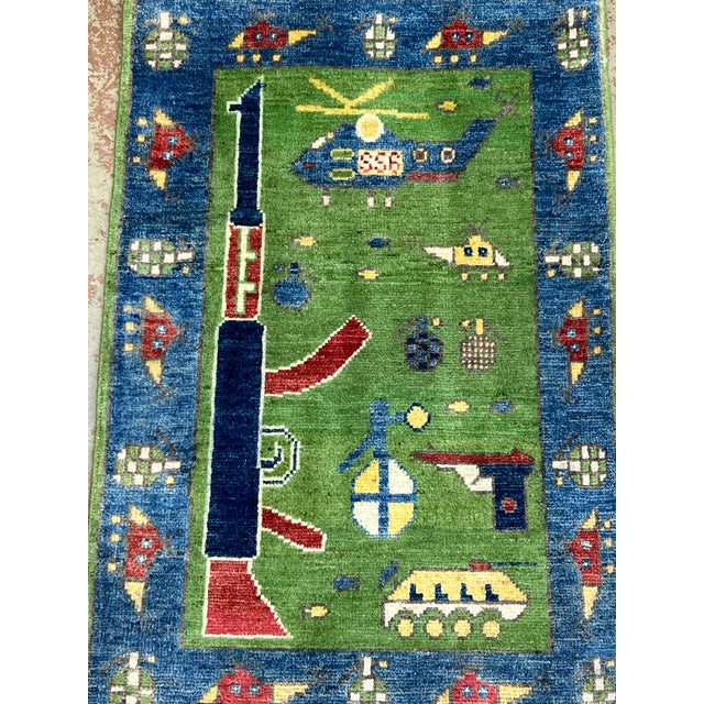 Afghan War Pictorial Wool Rug 2’ X 2’11” For Sale - Image 4 of 5