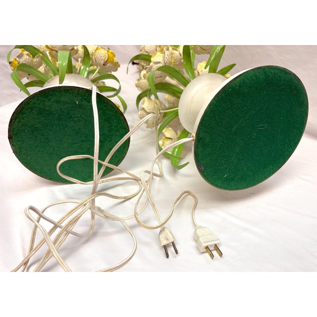 Vintage Italian Floral Painted Tole Table Lamps- A Pair For Sale - Image 12 of 12