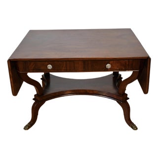1860s Antique Federal Flame Mahogany Drop-Leaf Table / Sofa Table For Sale