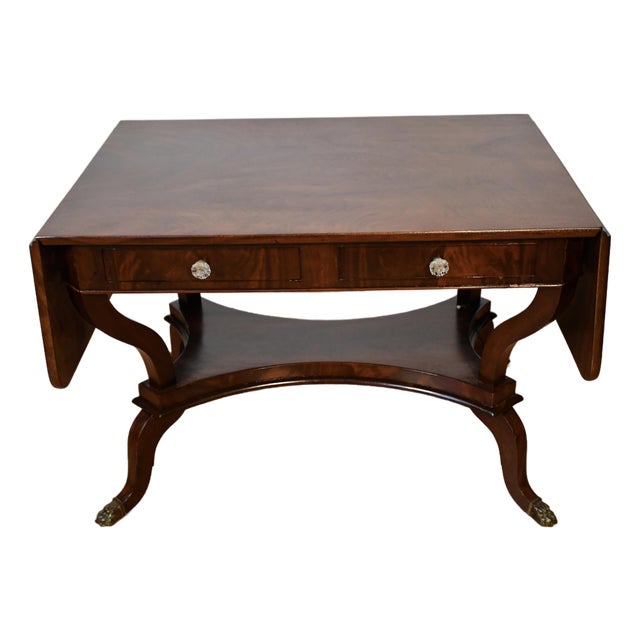 1860s Antique Federal Flame Mahogany Drop-Leaf Table / Sofa Table For Sale