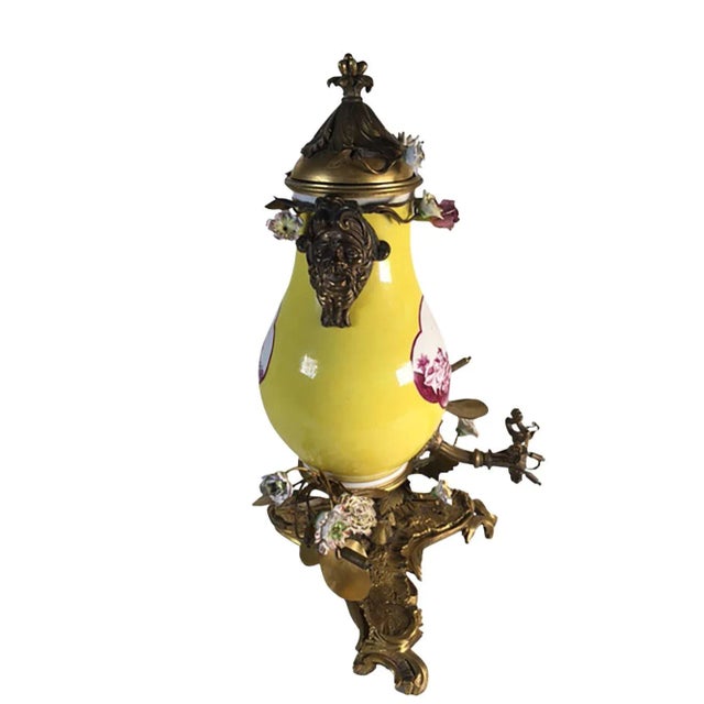 Metal Antique Meissen Tea Pot & Stand With Bronze Doré & Flowers- 2 Pieces For Sale - Image 7 of 12