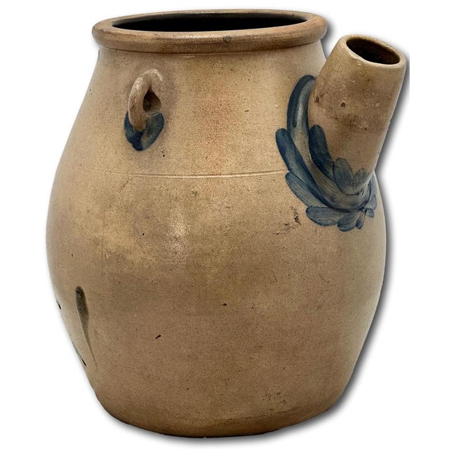 Ceramic Rare Large 2 Gallon Size Antique American Blue Decorated Stoneware Batter Jug by Evan R Jones Pittston Pennsylvania 1860s For Sale - Image 7 of 18