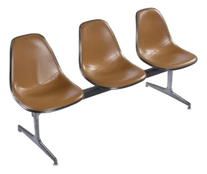 Tandem Bench with Brown Naugahyde Pad Shell Chairs by Charles and Ray Eames for Herman Miller, 1940s