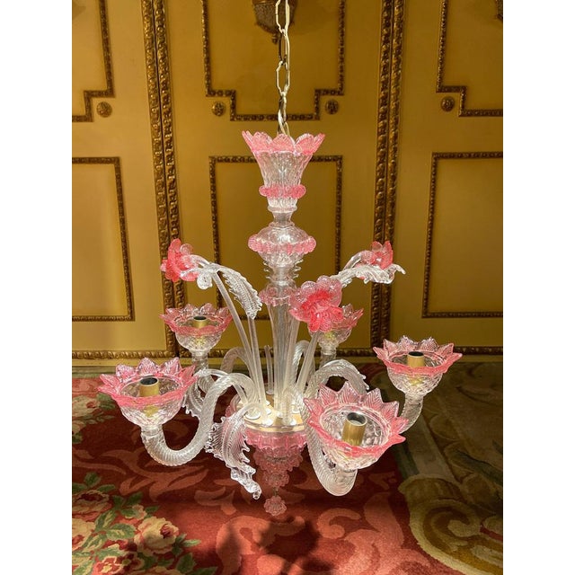 20th century Louis XV style Murano Italy chandelier ceiling luster. Antique Murano chandelier ceiling luster, Italy. five-...