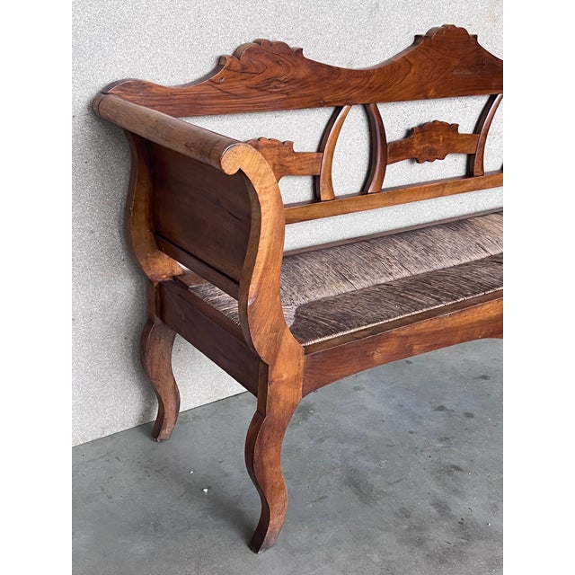 Wood 20th Century Catalan Bench in Walnut With Caned Seat For Sale - Image 7 of 9