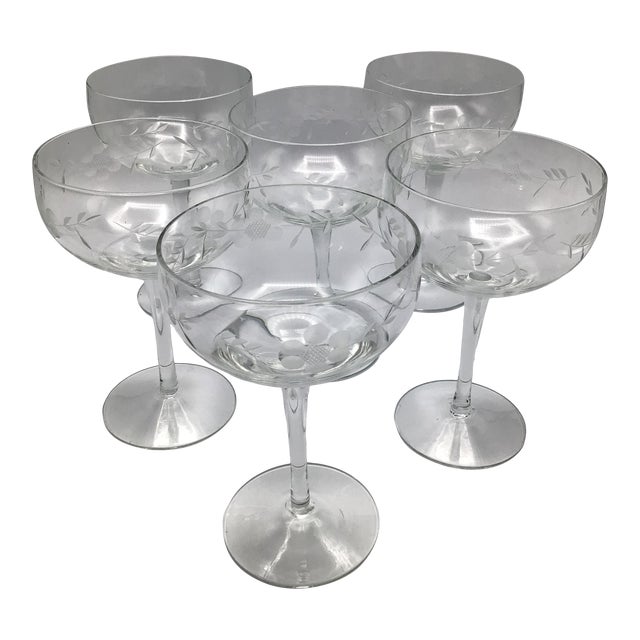 Vintage Floral Etched Crystal Champagne Glasses Set of 6 Chairish
