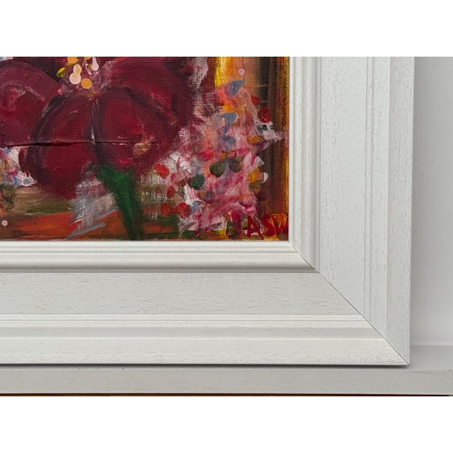 Textile Ameryllis Study 1 - Miniature Abstract Floral Canvas Art by Contemporary Artist 2005 For Sale - Image 7 of 11