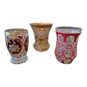 Antique Bohemian Glass Moser Overlay Vases - Set of 3